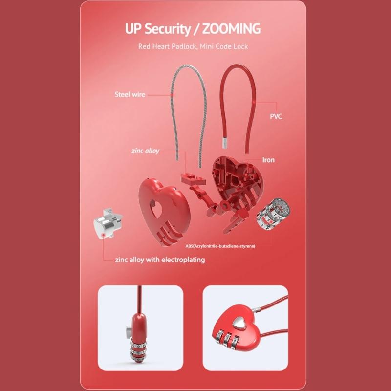 Zinc Alloy Wire Rope Password Lock Mini Love Heart Shape Password Padlock Travel Luggage Package Password Lock