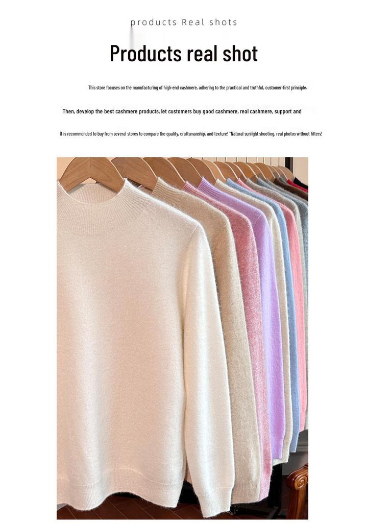 Women's Pure Cashmere Half-High Neck Pullover Sweater - Autumn/Winter Slim-Fit Knitwear