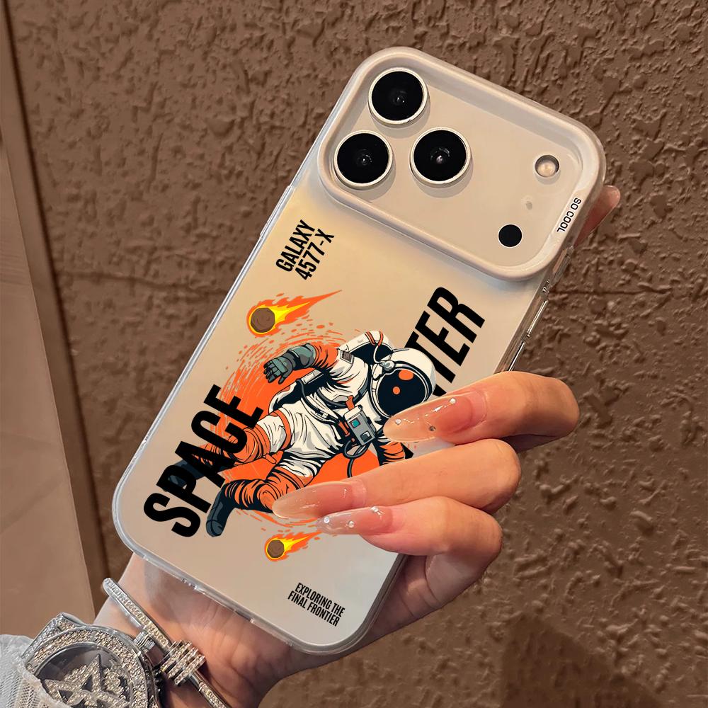 Cool Astronaut Cartoon Phone Case For iPhone 17 16 15 14 13 12 11 Pro Max Air Matte Laser Aurora Shockproof Funda