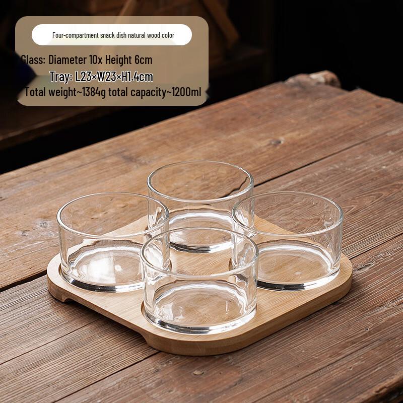 Bamboo and Glass Divided Snack Platter 1 Set