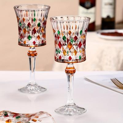 2pcs French Style Wine Glass 270ml/9.1oz Colorful Embossed Champagne Glasses Vintage Goblets For Whisky Cocktail For Bar Pub Club Restaurant And Home
