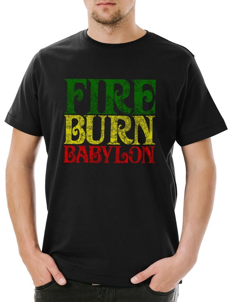

Fire Burn Babylon Mens T-Shirt Rasta Music Jah Babylon Music Rastafarian Reggae 4XL
