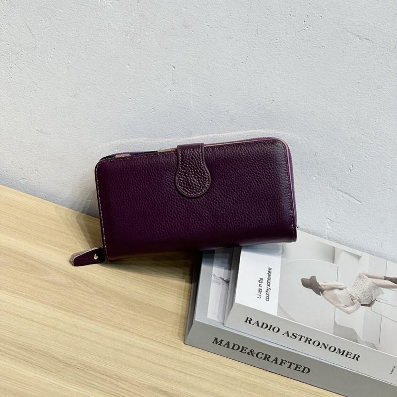 Genuine Leather Women s Wallet Long Top-layer Cowhide Large Banknote Handheld Bag Simple Fashionable Soft 5116 фиолетовый