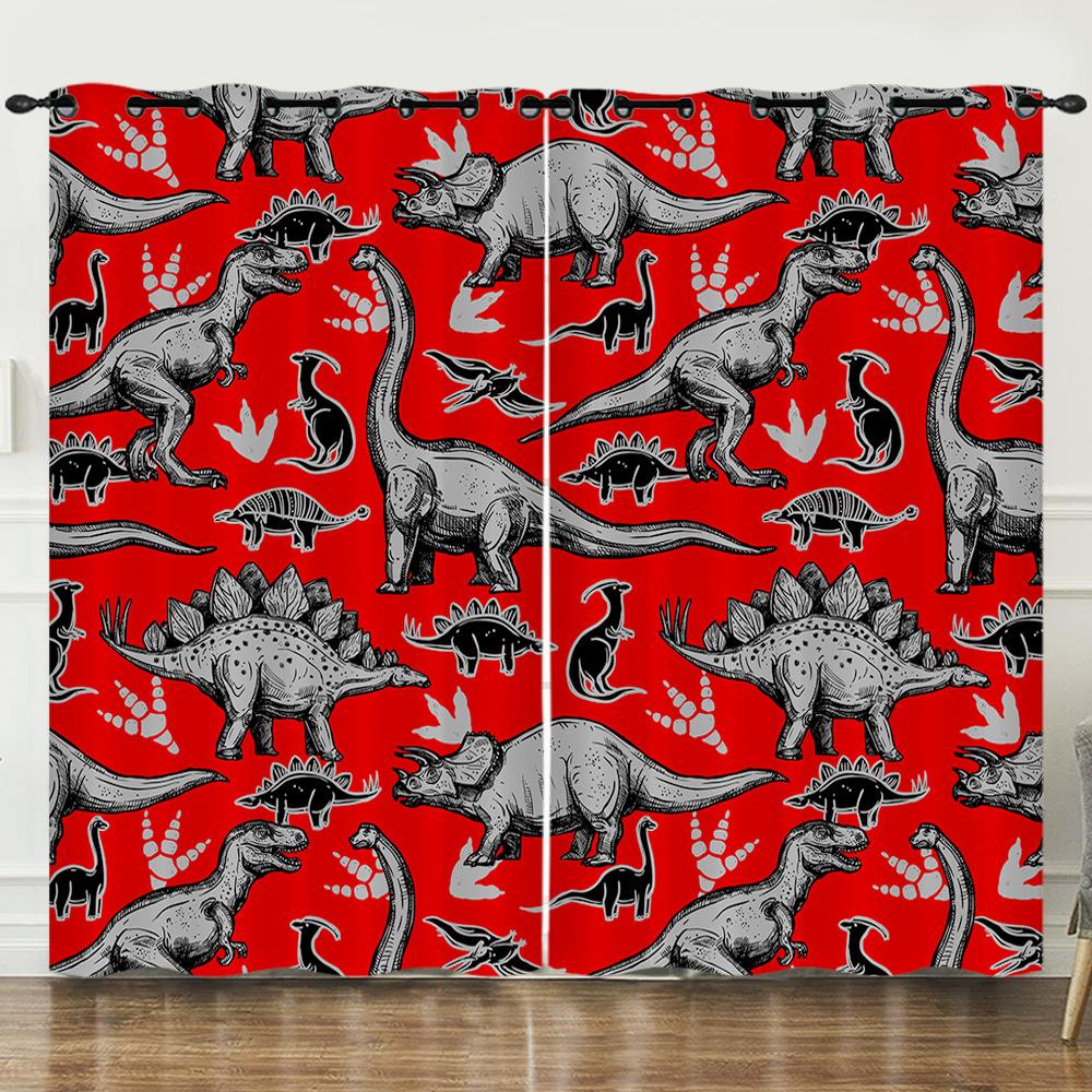 Curtain Dinosaur World 3D Digital Printing Blackout Curtain Punching