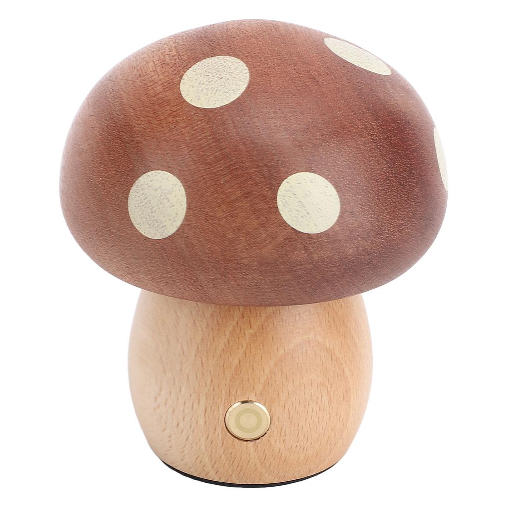 Mushroom LED Table Lamp Wooden Warm Light Stepless Dimming Rechargeable Bedside Nightstand Lamp for Bedroom Home