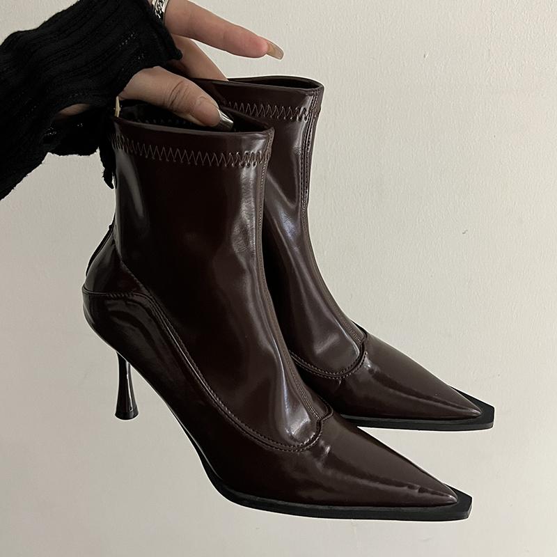 Fashion Autumn Winter Thin Heels Women Ankle Boots Fashion Sexy Pointed Toe Stripper Party Modern Short Botas Mujer