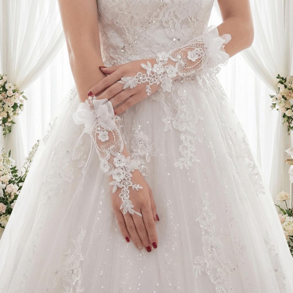 1 Pair Classic Bride Gloves Flower Finger Hook Lace Gloves Wedding Ceremony