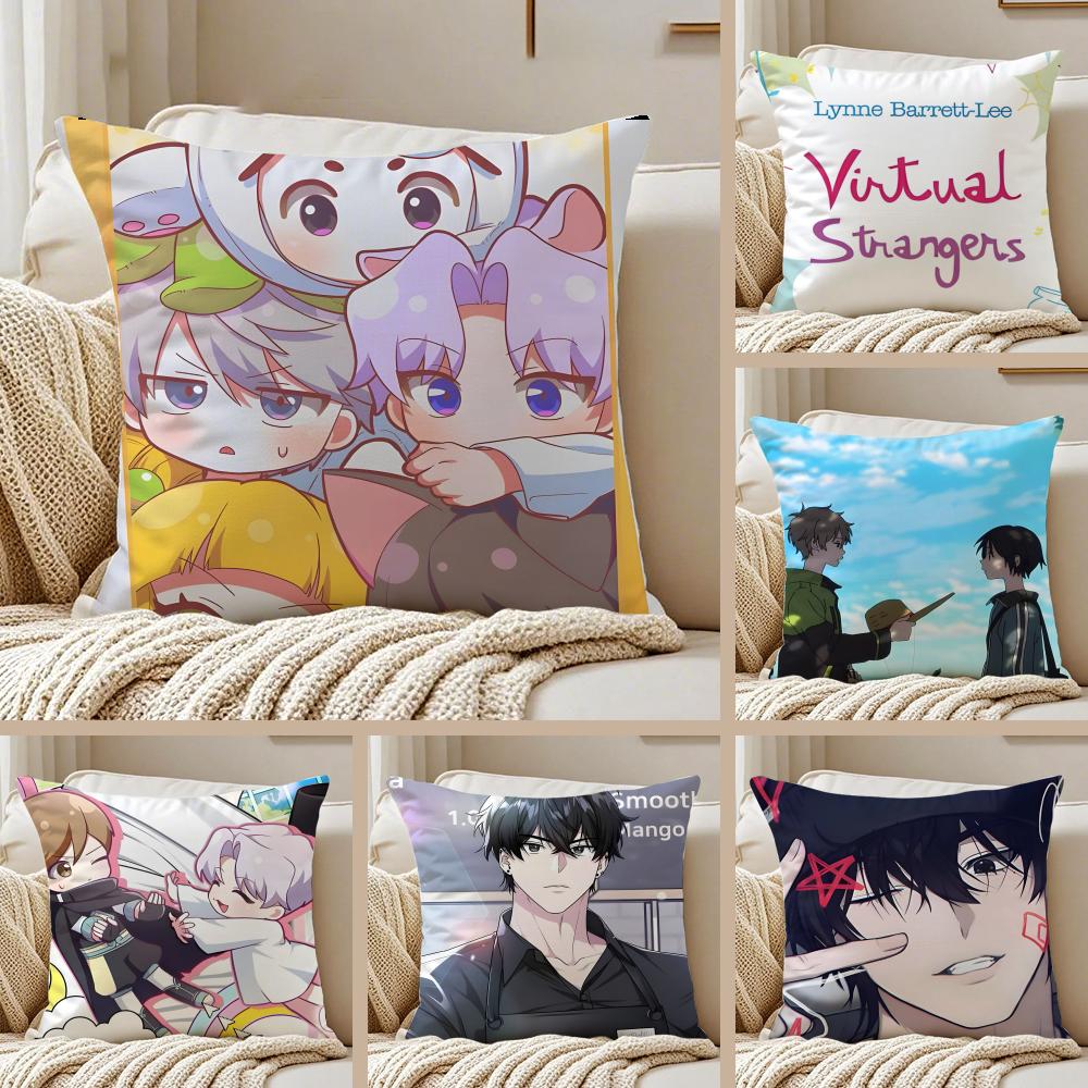 VVirtual Strangers Aesthetic Decor Cushion Cover Pillowcase Antidustmite Invisible Zipper Short Plush Sofa Cushion