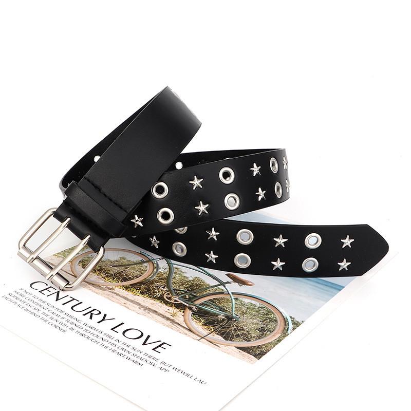 Womens Rock Punk Leather Belt With Rivet Eyelet Design For Streetwear Styles