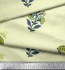 Soimoi Blue Japan Crepe Satin Fabric Insect|Leaves & Floral Block Print Fabric by Yard 42 Inch