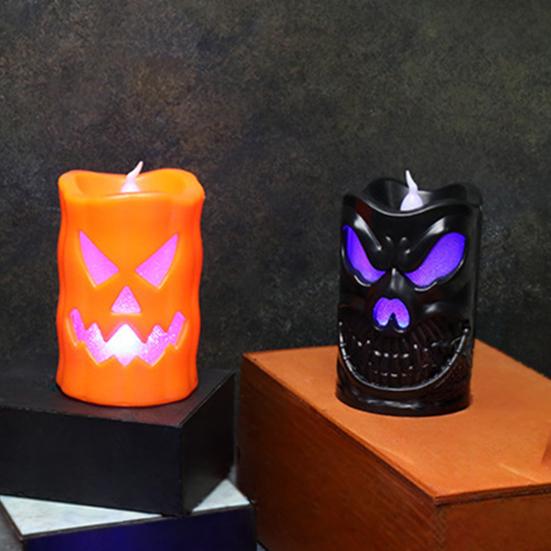 Bougie d'Halloween sans flamme avec lumière LED, Design Visage de Fantôme Citrouille Crâne Sécurisée à Piles Décoration Intérieur Extérieur pour Fête Maison Hantée