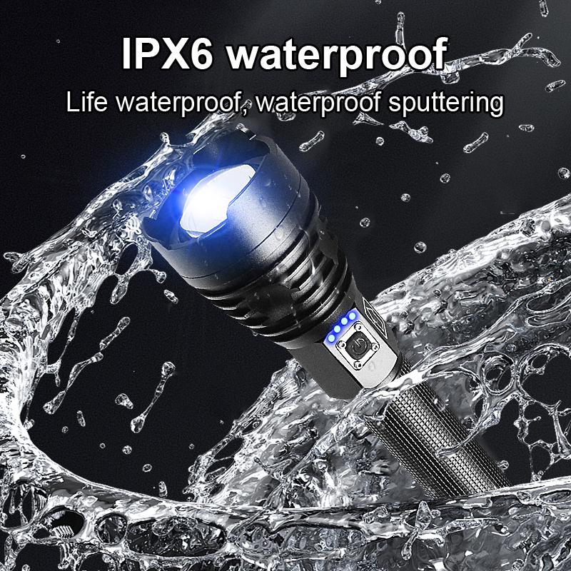 100000LM Flashlight XHP360 Torch Self-protection Lantern Zoomable Lamp Waterproof Flash Light Long Straps Portable Torch Light