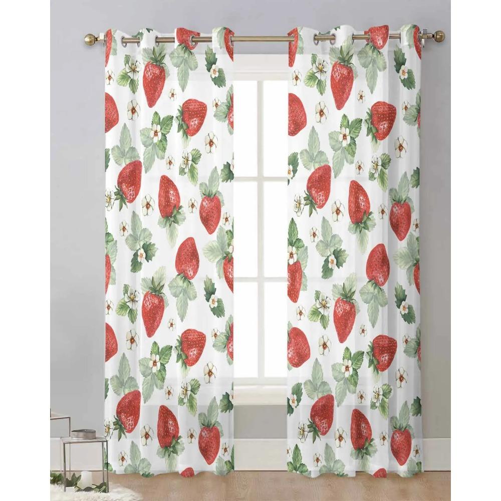 Summer Fruit Strawberry Flower Sheer Curtains for Living Room Space Decoration Window Curtains Cooking Space Tulle Voile Organza Curtains