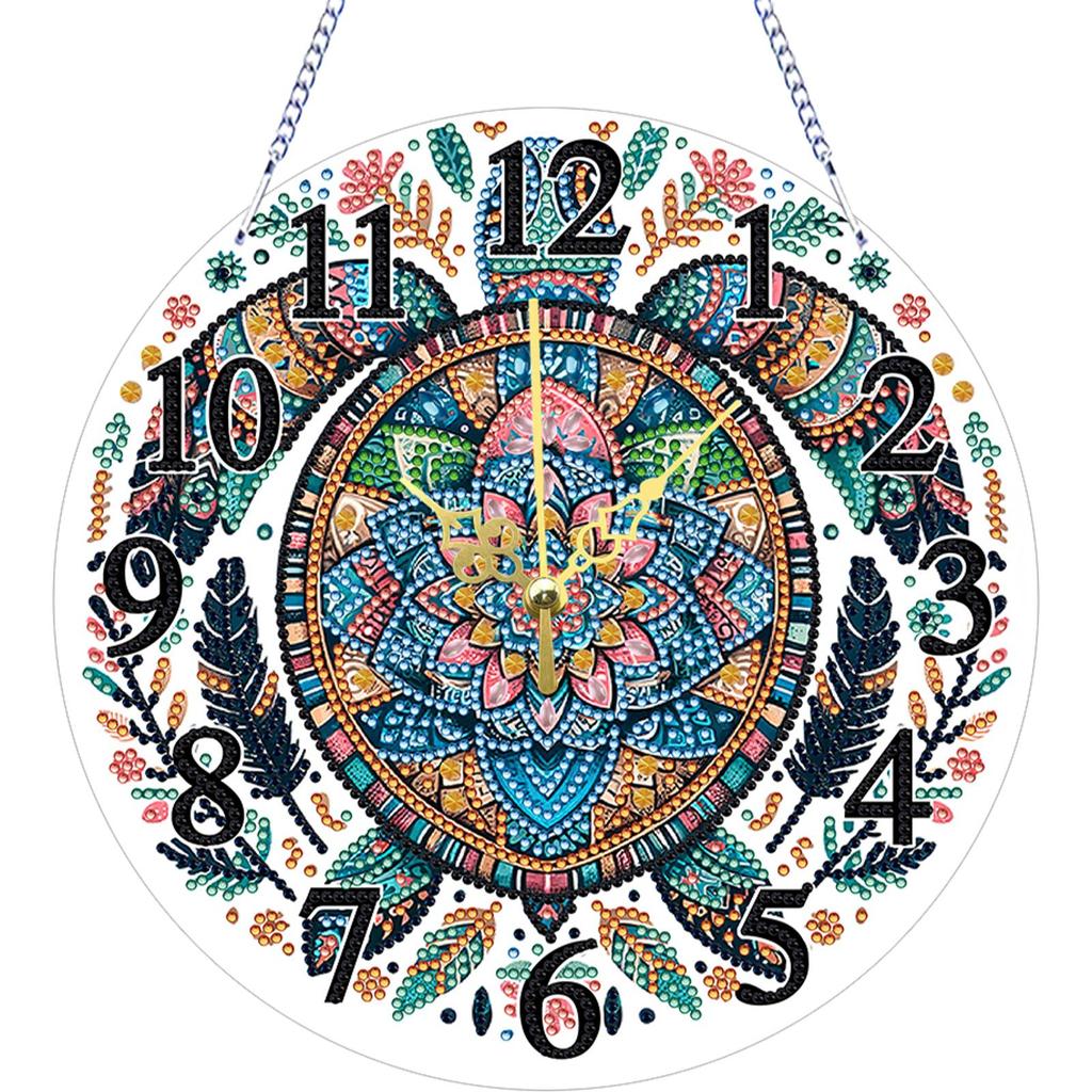 2D Flat DIY Irregular Shaped Drilling Diamond Painting Clock Pendant Diamond Art Clock Pendant Kit for Living Room Decoration