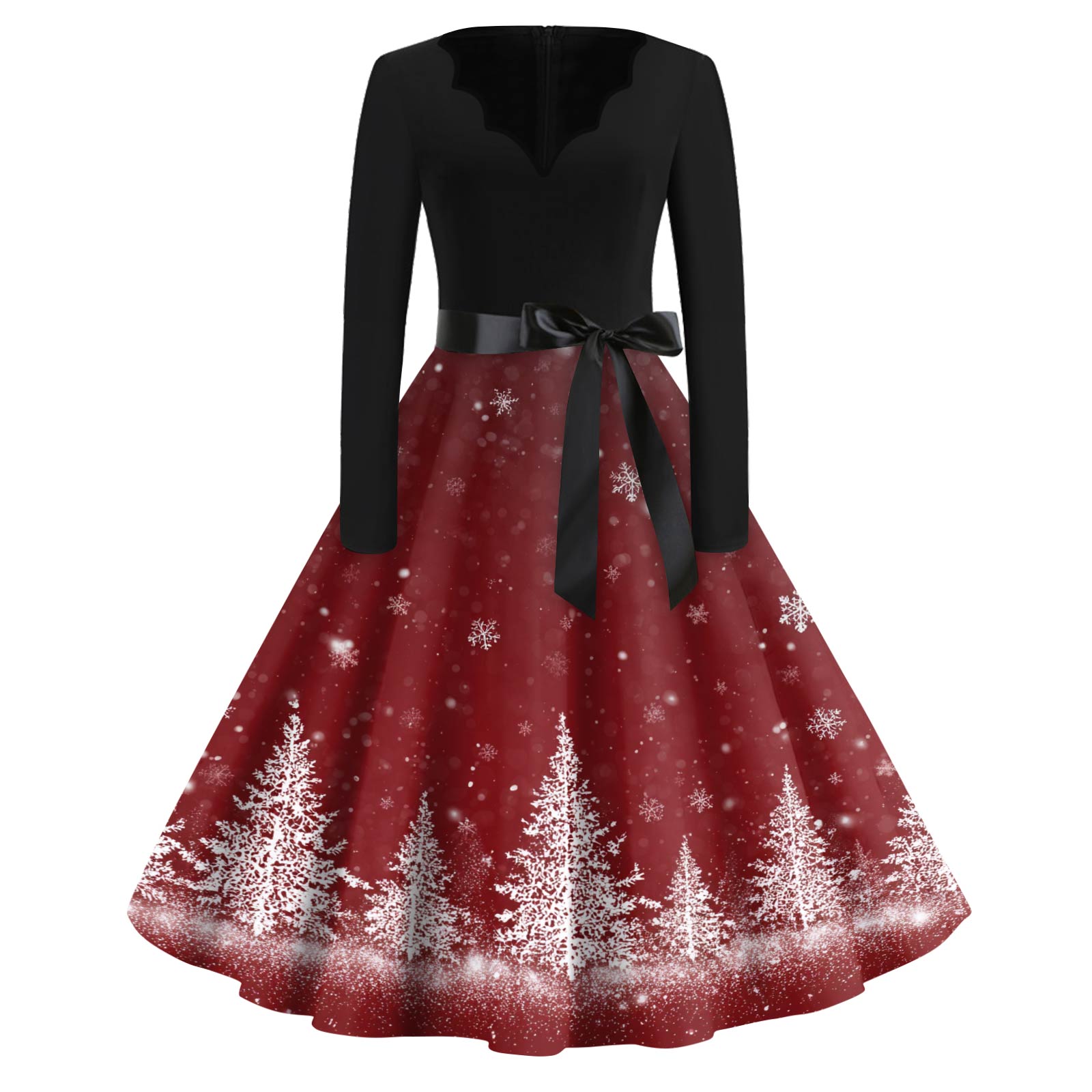 

Женское модное платье с V-образным вырезом, свободного кроя, с рождественским принтом и длинными рукавами XL винный