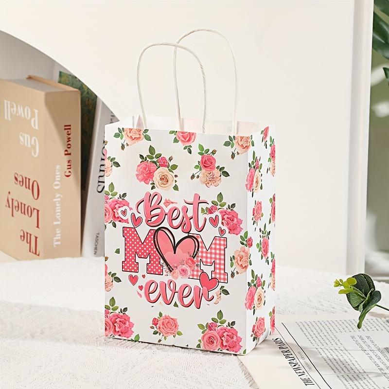 5pcs Flower Pattern Gift Bag Pink Carnation Happy Mother's Day Gift Handbag and Rose Foil Balloon Party Supplies