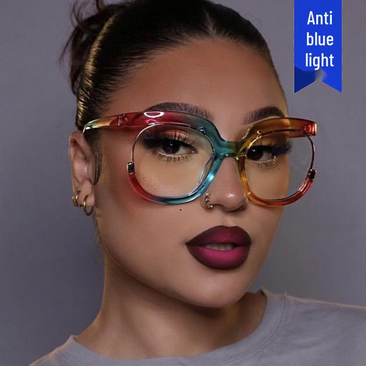 Rainbow Owl Large Frame Plano Glasses 2022 - Fashionable Myopia-Compatible European & American Style Eyeglasses
