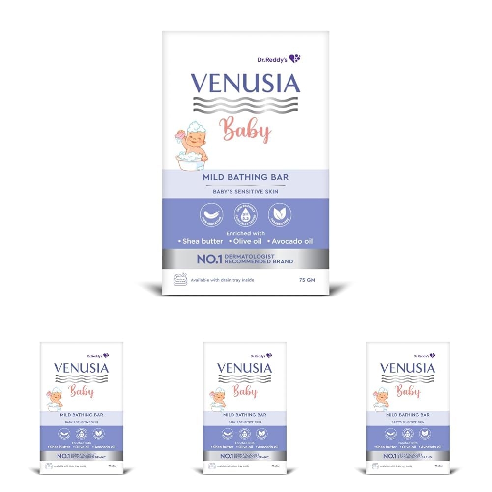 

Venusia Baby Mild Bathing Bar 75g Pack of 4 | Gentle pH 5.5 Soap-Free Baby Cleanser | Non-Irritating, Paraben-Free