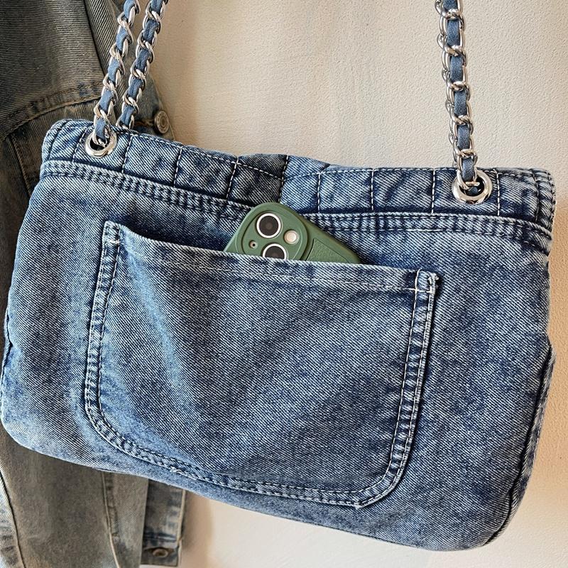 Vintage Denim Shoulder Bag Women's Large Capacity Chain Crossbody Bag