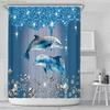 1/3/4pcs Blue Diamond Dolphin Print Shower Curtain Set Non-Slip Toilet Lid U-Shaped Polyester Fabric Shower Curtain with 12 Ho