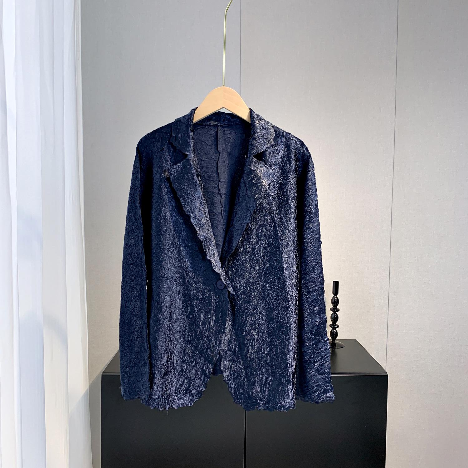 

Женский облегающий пиджак с ручной плиссировкой — короткий фасон с длинными рукавами, удобный и универсальный для весны и осени One Size королевский синий