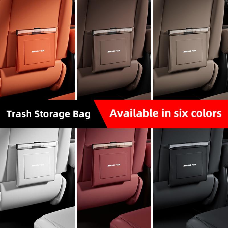 Car Garbage Bin Leather Magnet Closure Design Waterproof Car Trash Bag Badge Stickers For Mercedes Benz AMG W203 W204 W205 W209