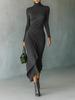 Elegant High-Collar Waist-Cinching Irregular Wrap Dress for Women - Autumn/Winter Collection