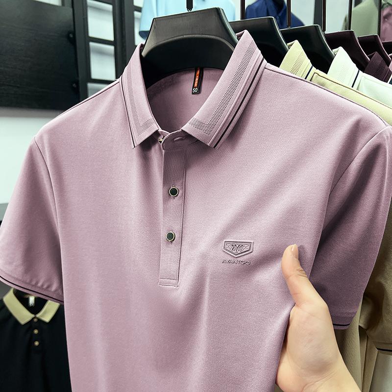 Light luxury brand men's short sleeve polo shirt summer new item high-end letter golf comfortable cotton casual business T-shirt