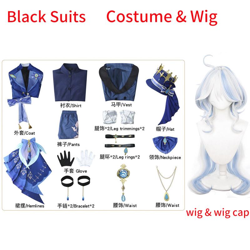 Furina Cosplay Costume Wig Hair Impact Fontaine Focalors With Hat White Black Suits High Heel Cosplay Shoes For Women Outfits