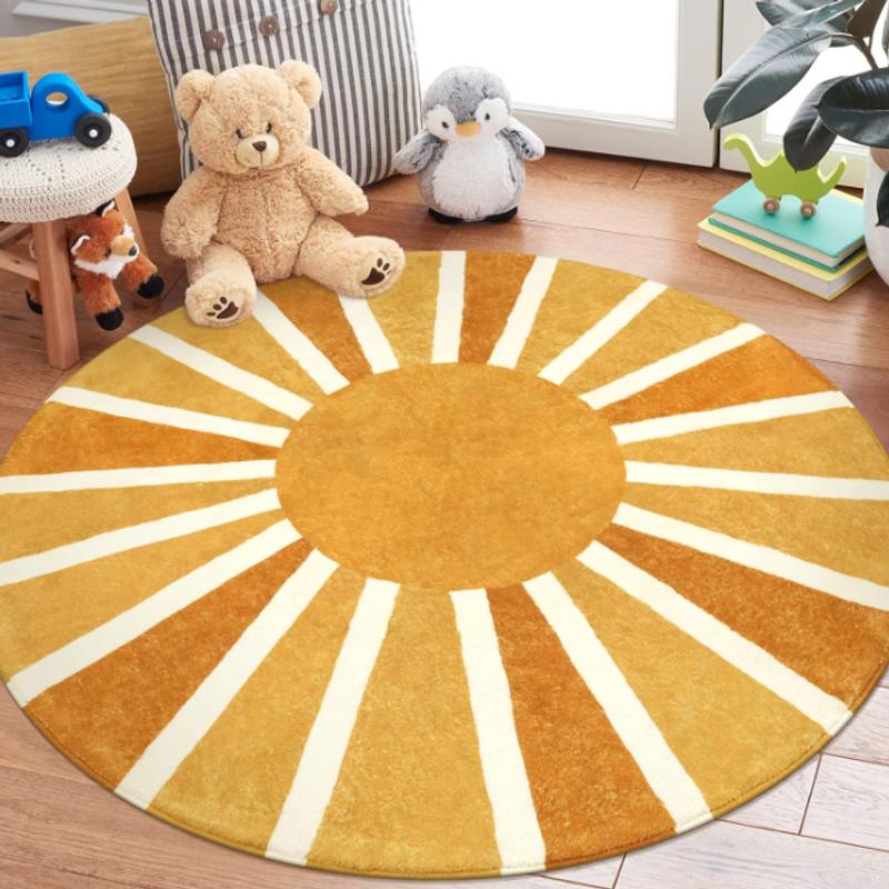 Laohemupoho Round Carpet Sofa Children's Room Rainbow Sun Pattern Bedroom Entrance Living Room Dining Room Rug Home Decor