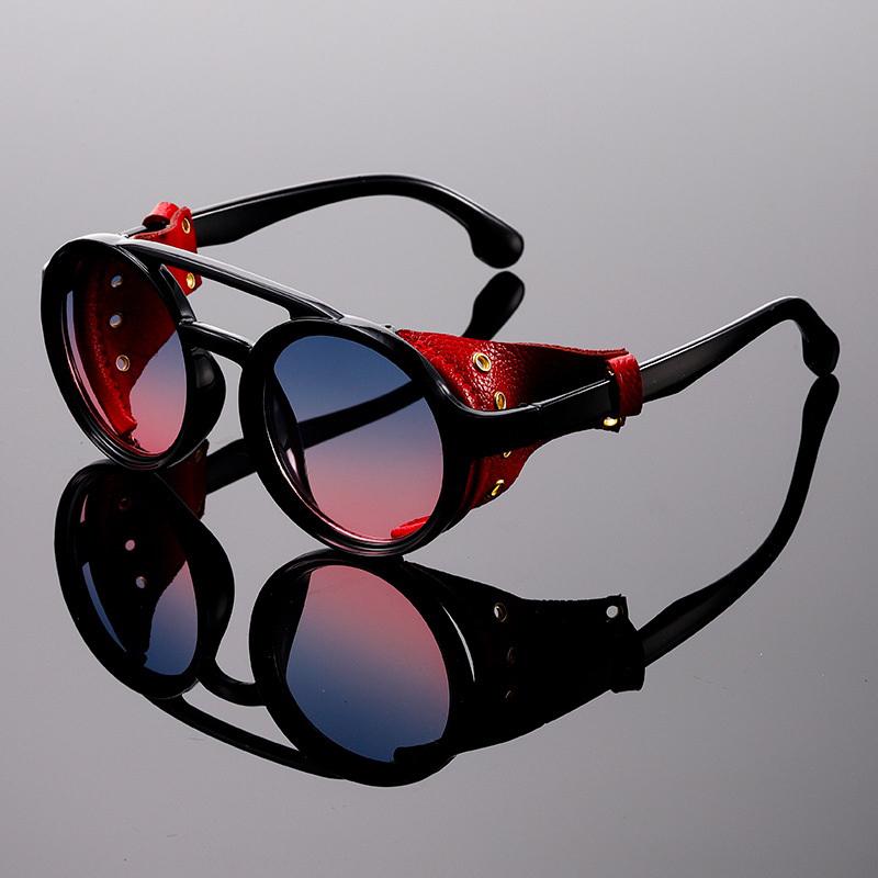 Unisex Okulary Przeciwsłoneczne Vintage Steampunk Męskie Projektanckie Projektanckie Retro Okrągłe Skórzane Okulary Przeciwsłoneczne Steam Punk Gogle Outdoorowe Uv400