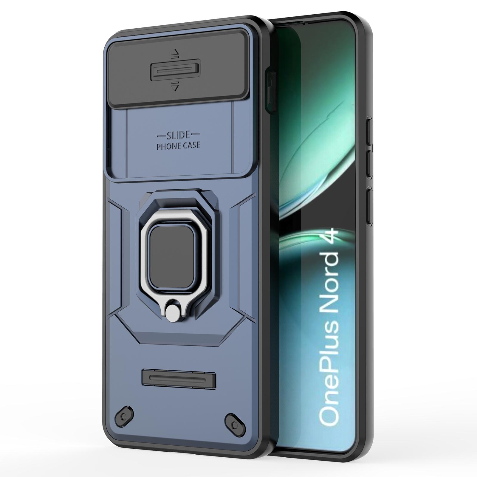 

For OnePlus Nord 4 Case PC+TPU Kickstand Phone Protector with Lens Cover Blue