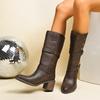Large Size Literary and Retro High-heeled Chelsea Boots Autumn and Winter New Belt Buckle Thick-heeled Medium Boots