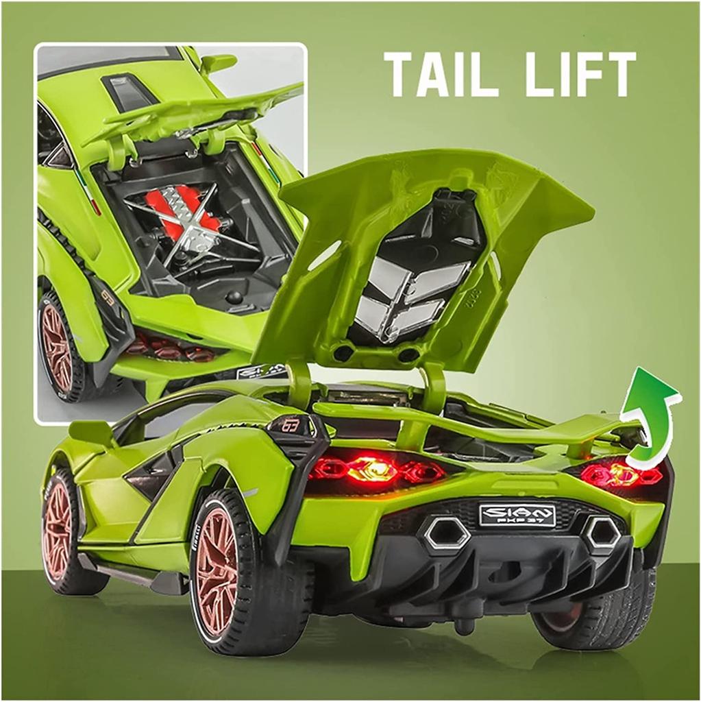 1:32 Scale Lambo Sian Model Car, Zinc Alloy Pull Back Toy Car with Sound and Light for Kids Boys Girl, Vehicle Collection Replica Scale Car Models