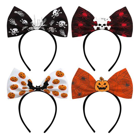 Halloween Bow Headbands, Flexible Non-Slip Hairband with Pumpkin Bat Skeleton Spider Design, Lightweight Headband for Kids Adults Party Cosplay