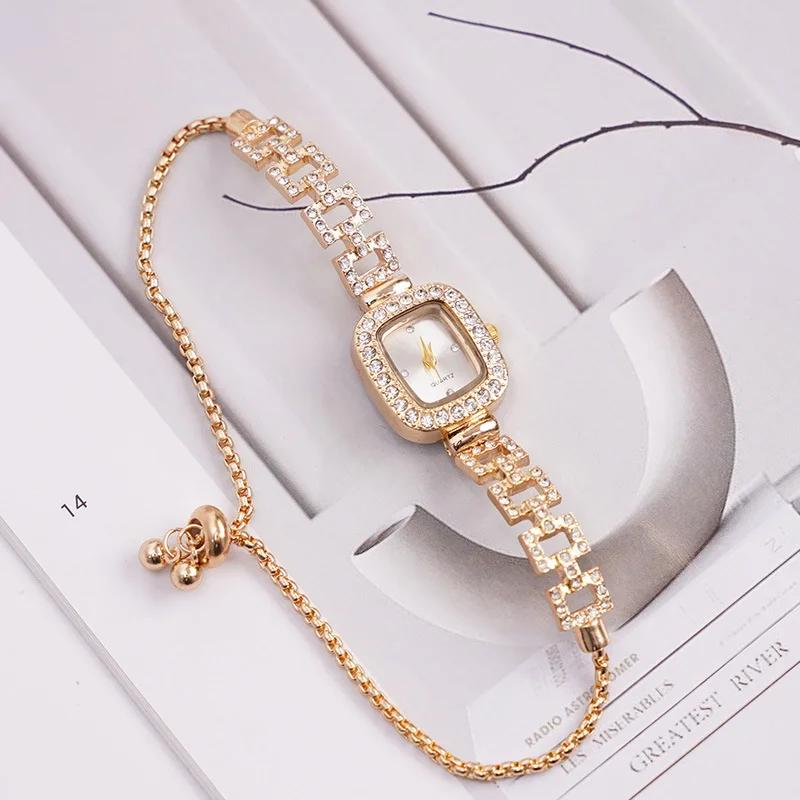 Cross-border new small square bracelet pull women's watch free adjustment square chain diamond set small ladies quartz watch