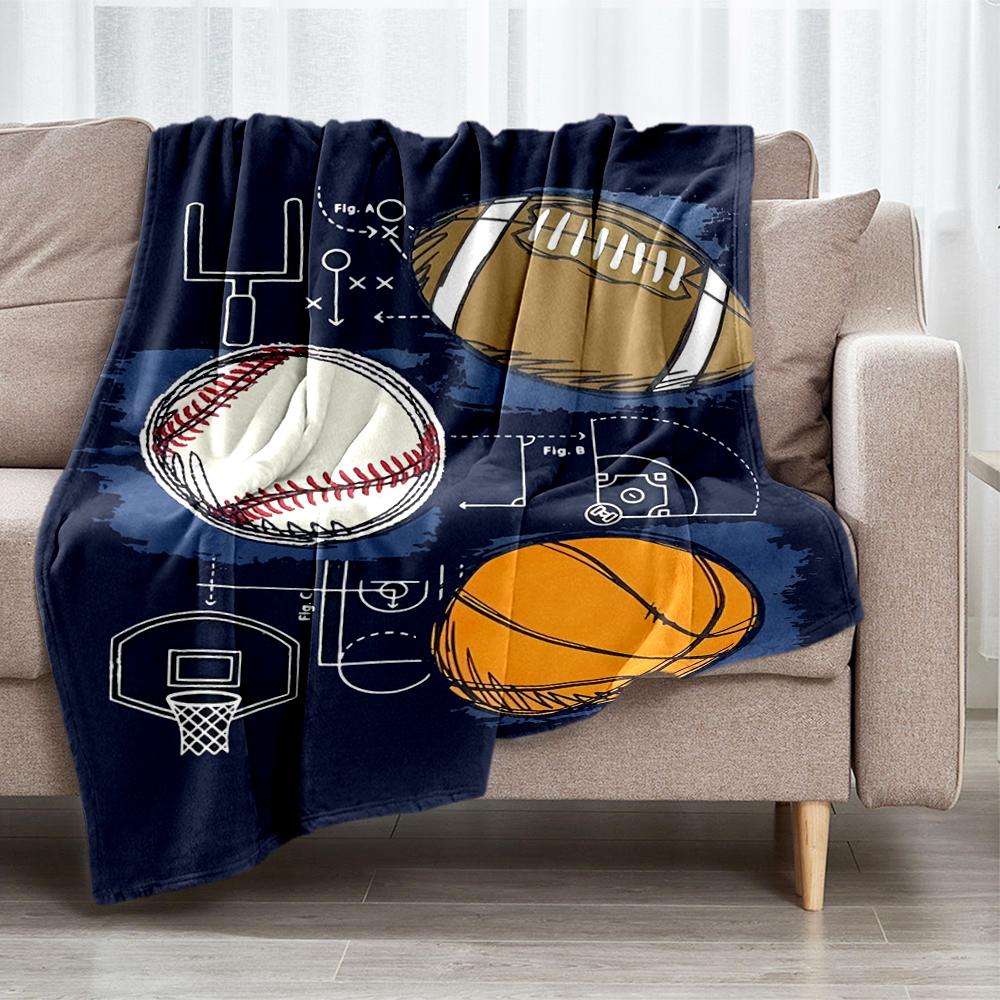 ball sports Theme Printed Blanket - Perfect for Couch, Bed, Travel & Outdoor Use | Machine Washable, Cozy & Durable.