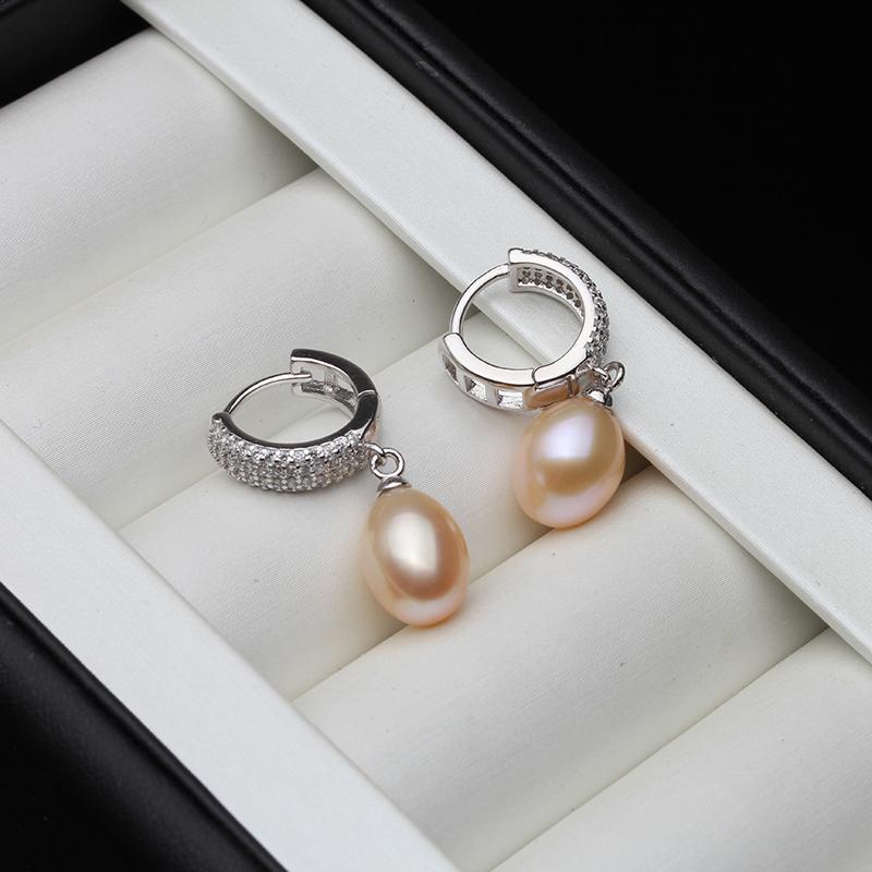 Top quality 925 silver earrings with natural pearls women,precious stone bridal white hanging hoop pearl earrings girl jewelry