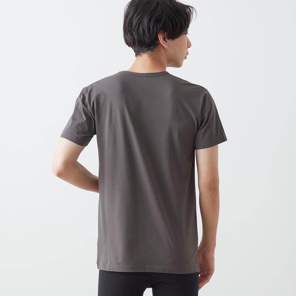 Belle Maison Short Sleeve Cotton Blend Crew Neck Warm Inner Size L Men's Shirt, Hotcot, Black,