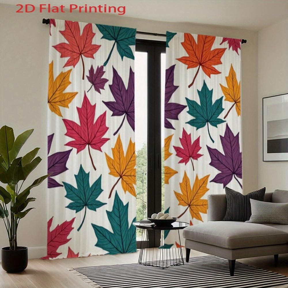 2D Flat   2pcs Autumn Leaf Pattern Colorful Curtains for Bedroom Living Room Rod Pocket Flannel Fabric Home Decor Style Living Ro