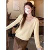 Pure and chic collar soft waxy bottoming top women's autumn and winter lace splicing sweater with knitted sweater inside