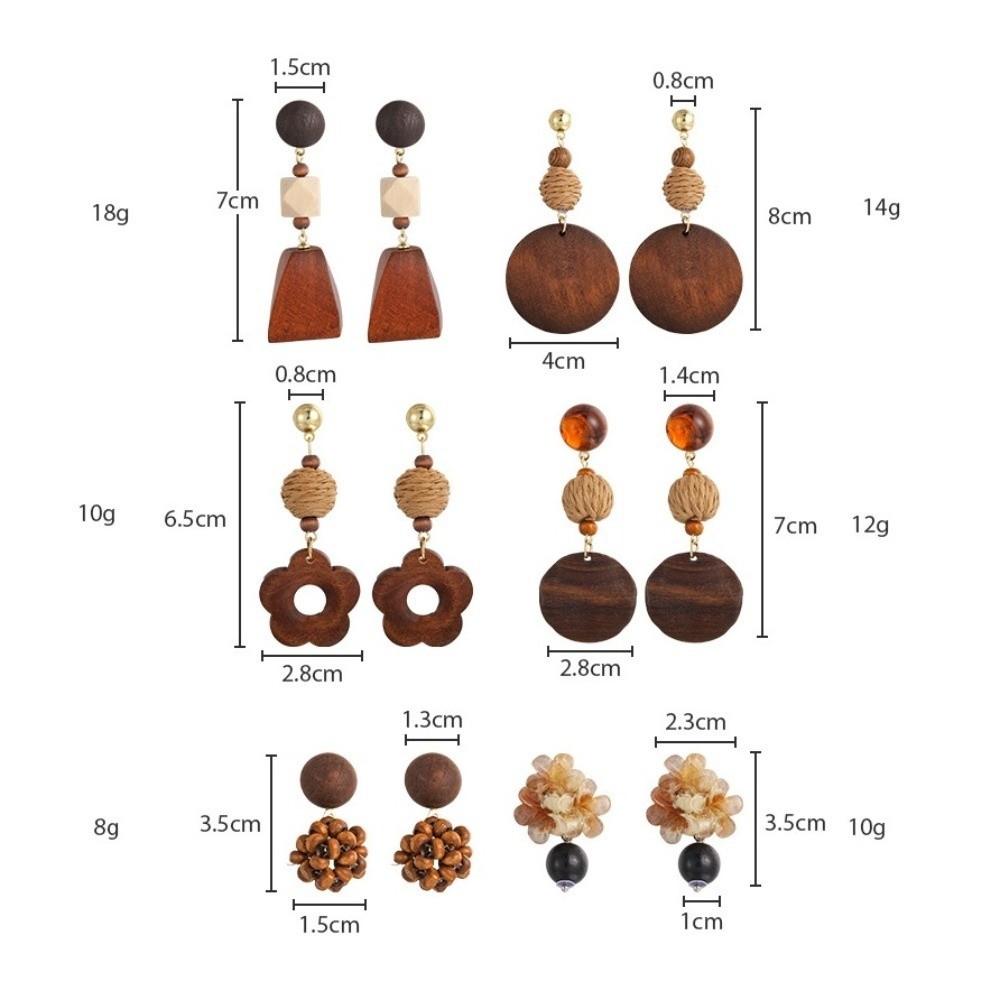 Brown Wooden Drop Earrings Flower Beads Dangle Earrings New Woven Tassel Earrings Beach