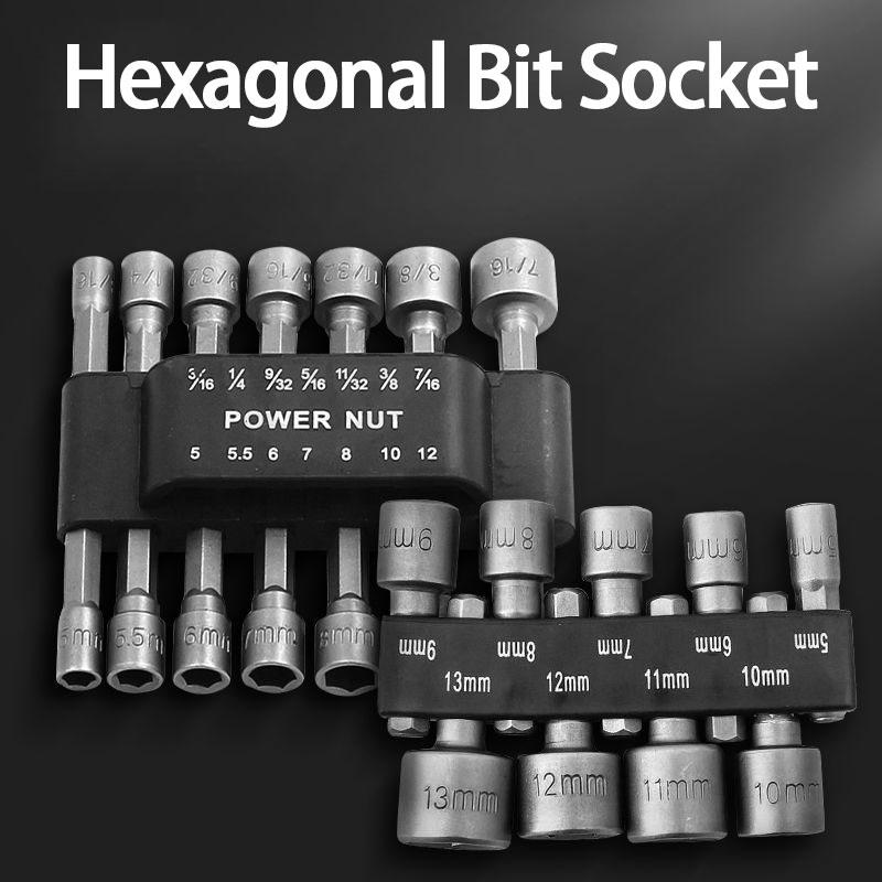 9/14 Pcs Hexagonal Handle Air Screwdriver Socket 1/4" Hexagonal Nut Socket Hexagonal Bit Socket For Electric Screwdrivers