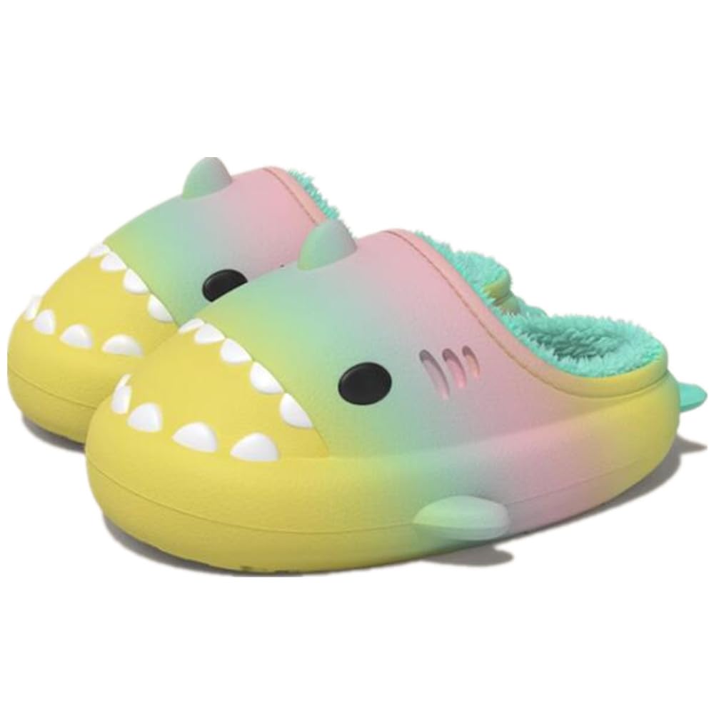 

Зимние сандалии-акулы с градиентными толстыми тапочками из боа для мужчин и комнатные пушистые уникального размера см [kaitesi] дизайн, нескользящая подошва, женщины, обувь, боа, милые,