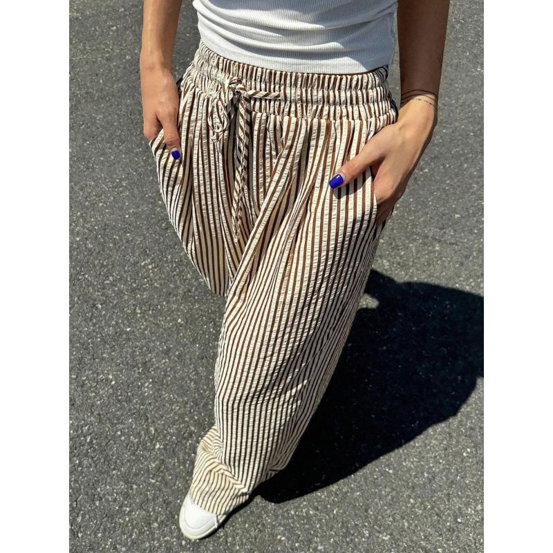 Striped High-Waisted Women s Straight-Leg Casual Pants - European & American Style, In Stock XXL