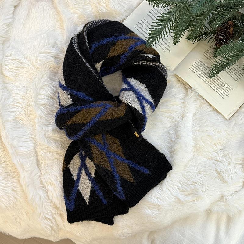 Christmas scarf autumn and winter versatile thickened warm retro rhombus plaid scarf scarf