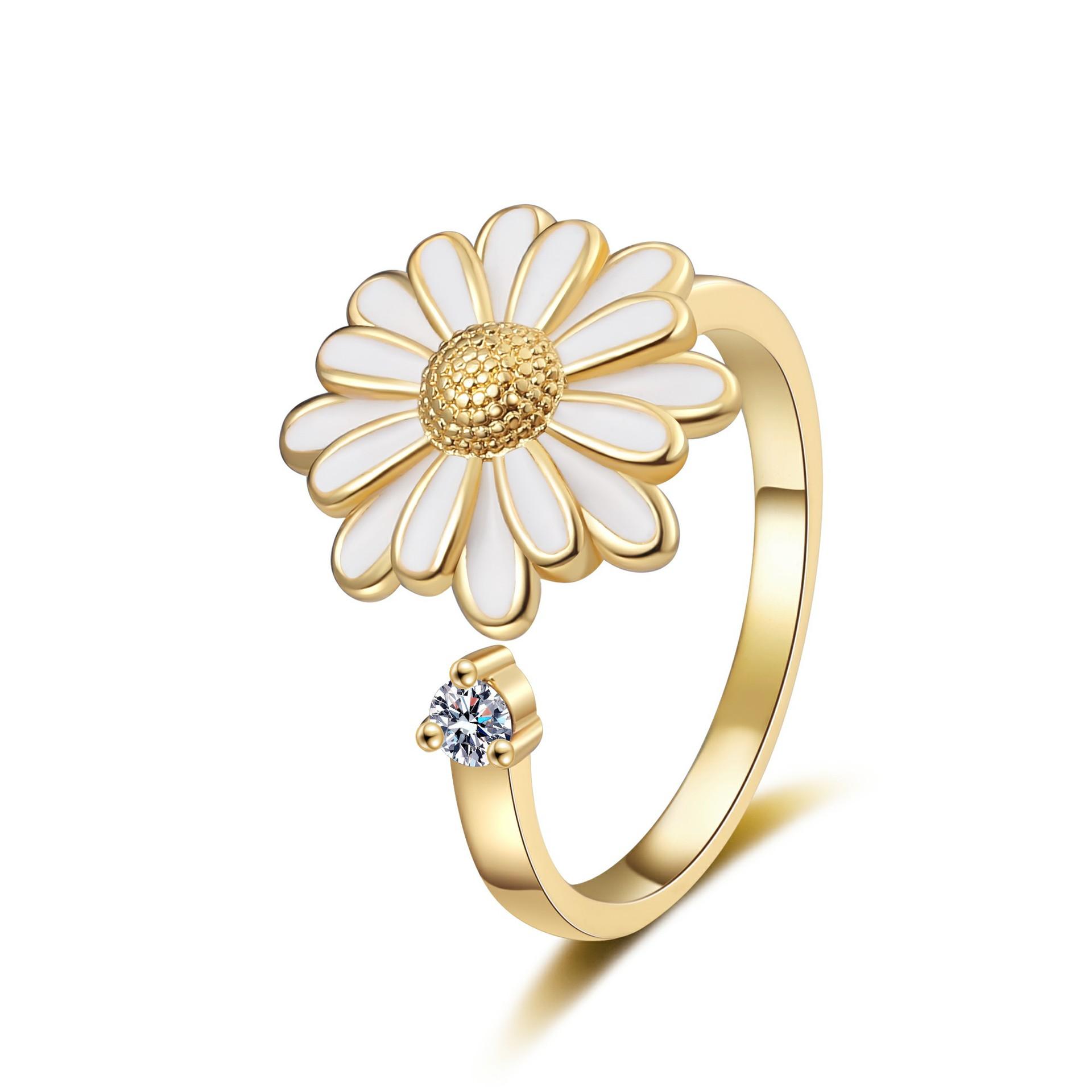 2026 Fashion Rotatable Flower Ring Women s Opening Adjustable Little Daisy Anxiety Ring Resizable