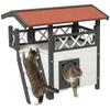 Outdoor Cat House with Terrace, Stairs, Roof, 77 x 50 x 73 cm, White and Red