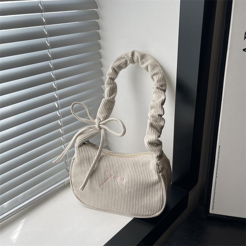 2025 Herbst Damen Trendige Plissierte Tote—Kleine Quadratische Bestickte Schleife Schulter- & Achseltasche