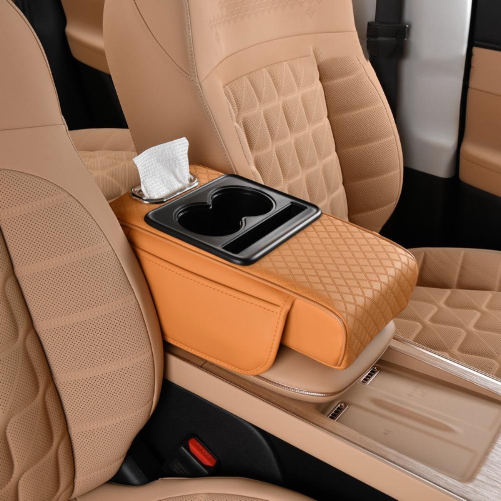 PU Leather Center Console Armrest Cushion Height Increasing Cup Holder Portable Armrest Pad
